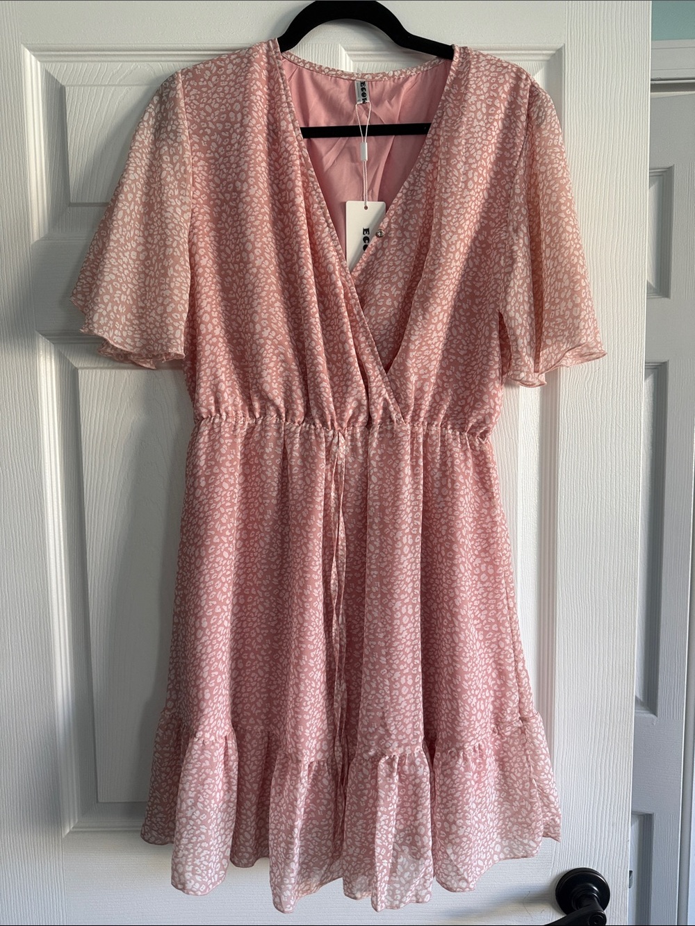 Flutter Sleeve Pink Midi Dress with Tie Waist